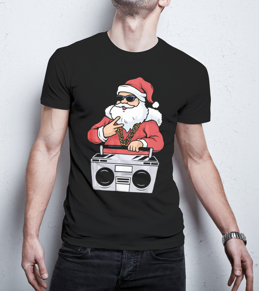 Santa Claus Rapper Style With Boombox And Bling T-Shirt