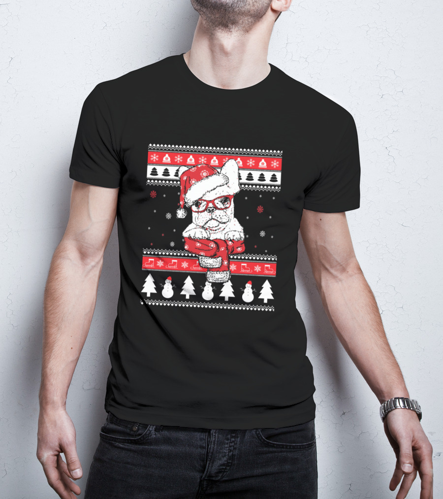 Festive Santa Hat French Bulldog Christmas T-Shirt
