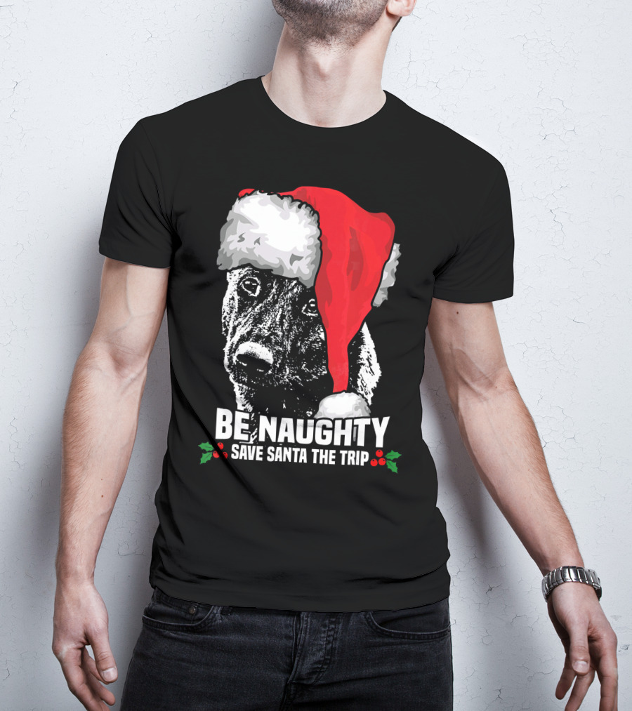Be Naughty Save Santa The Trip Dutch Shepherd Christmas Santa Hat T-Shirt