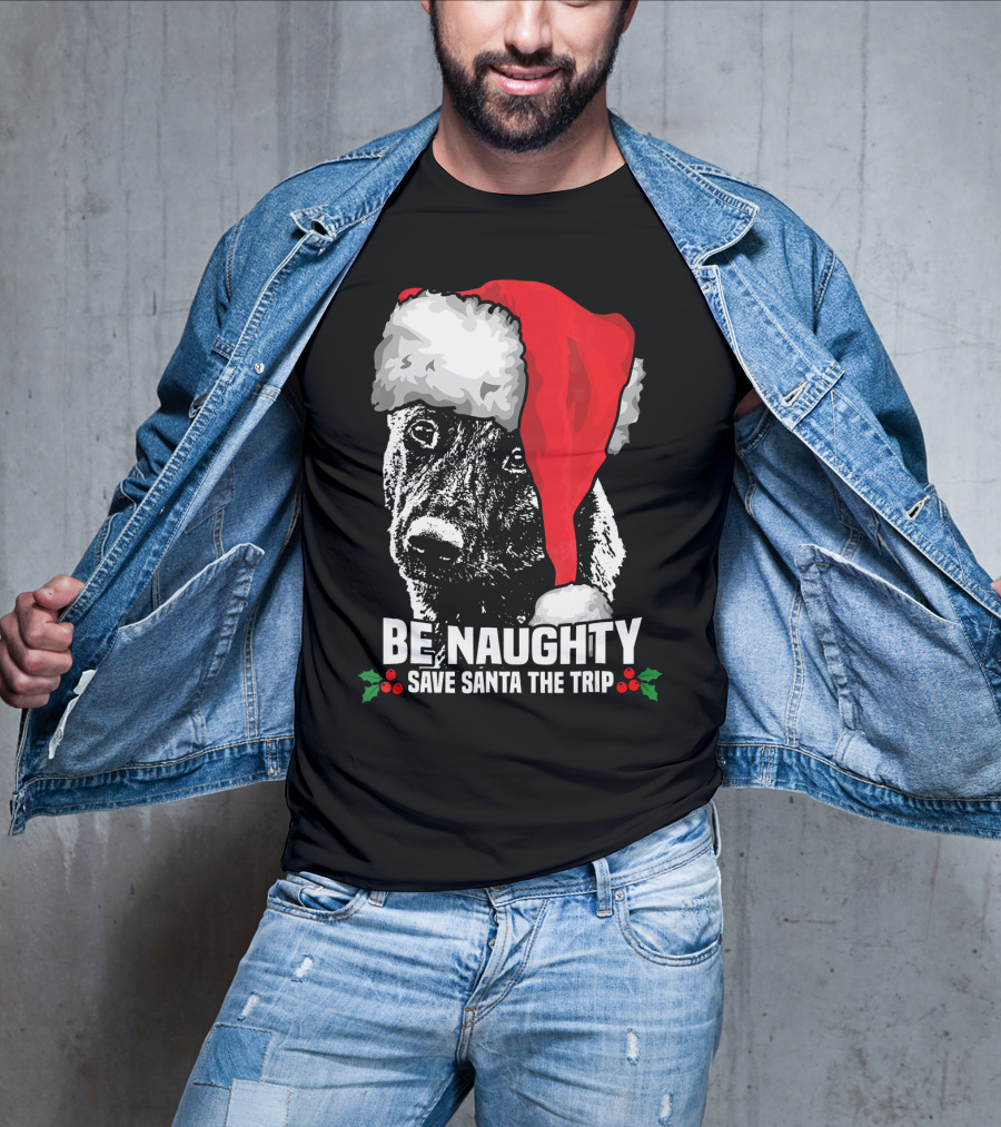 Be Naughty Save Santa The Trip Dutch Shepherd Christmas Santa Hat T-Shirt