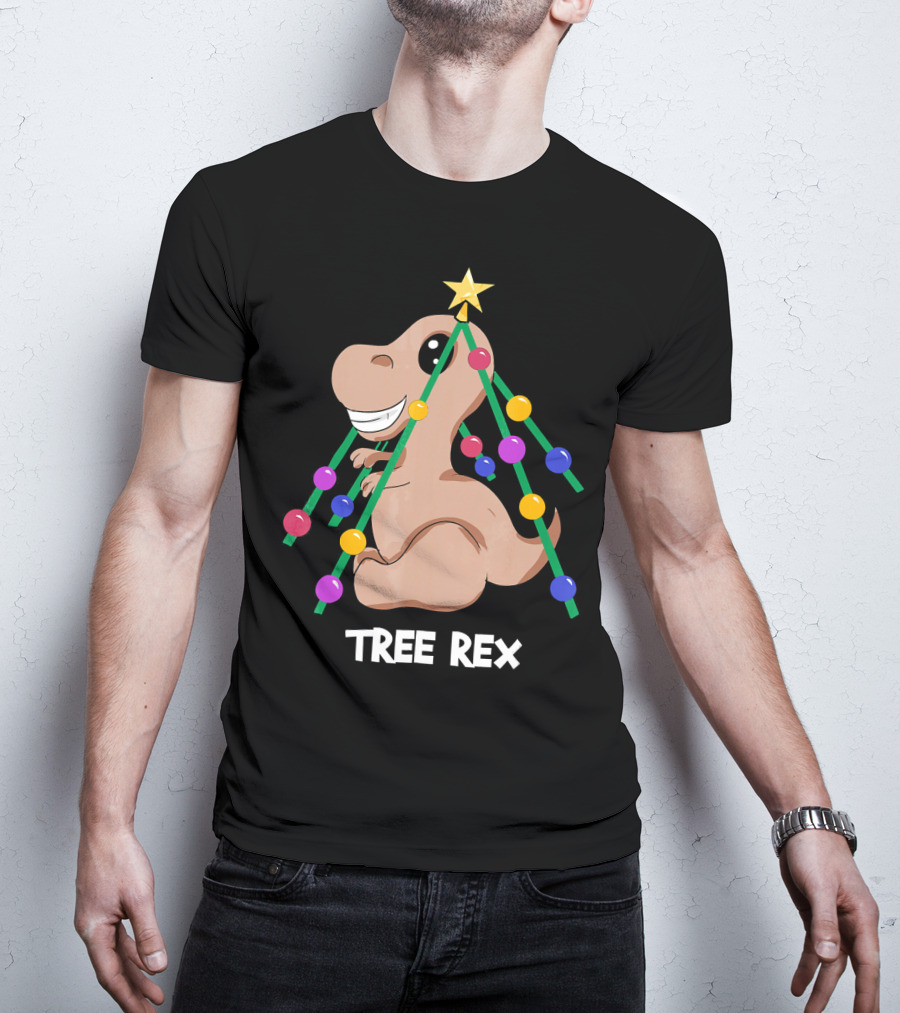 Tree Rex Christmas Dinosaur With Holiday Decoration T-Shirt