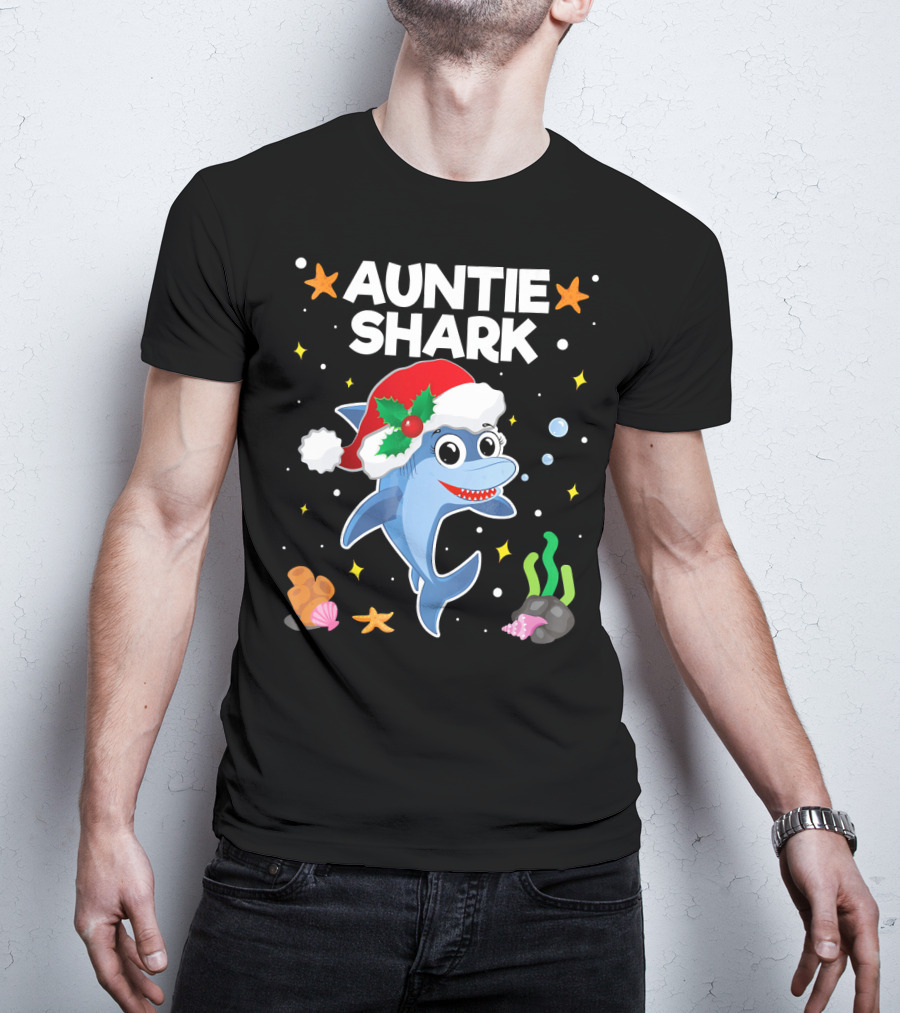 Auntie Shark Santa Claus Christmas Underwater Fun T-Shirt