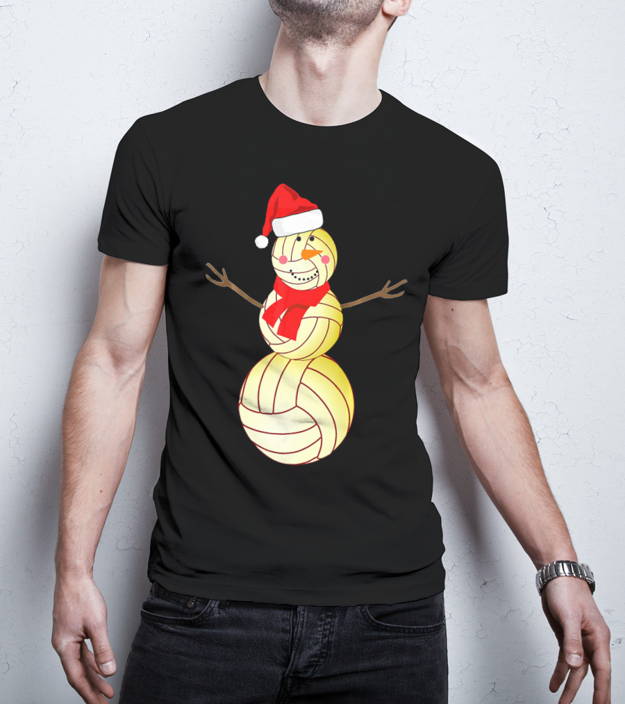 Funny Volleyball Snowman With Santa Hat And Scarf T-Shirt