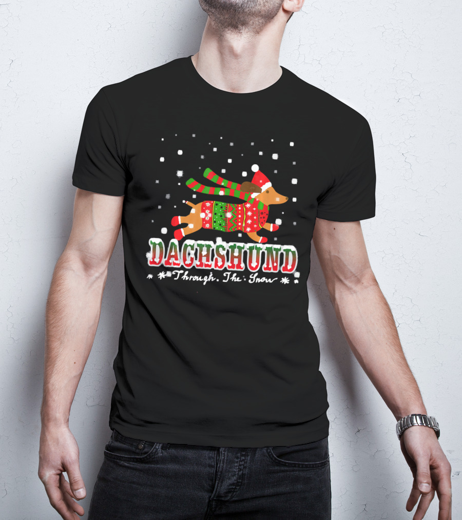 Dachshund Christmas Sweater Through The Snow Winter Holiday T-Shirt