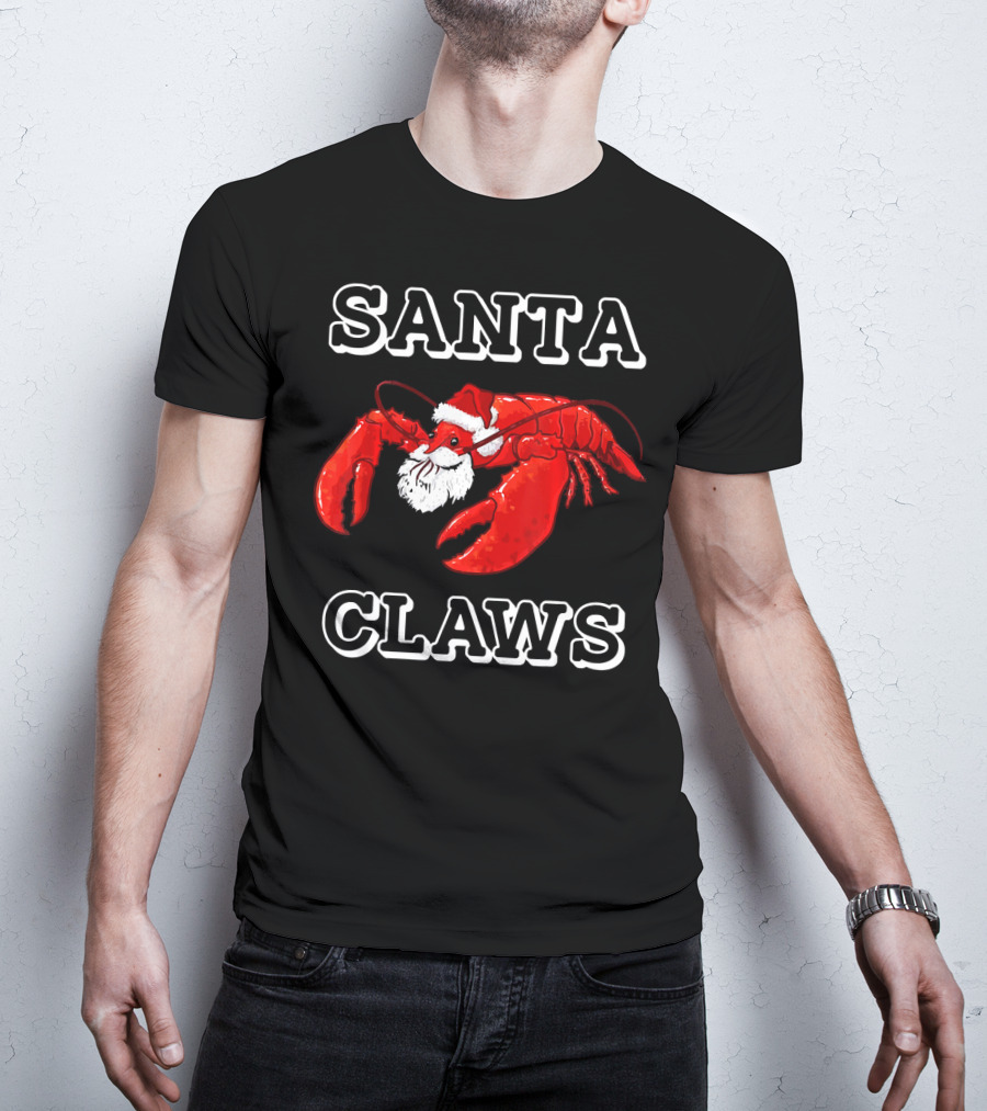 SANTA CLAWS Festive Lobster Santa Hat Christmas Humor T-Shirt