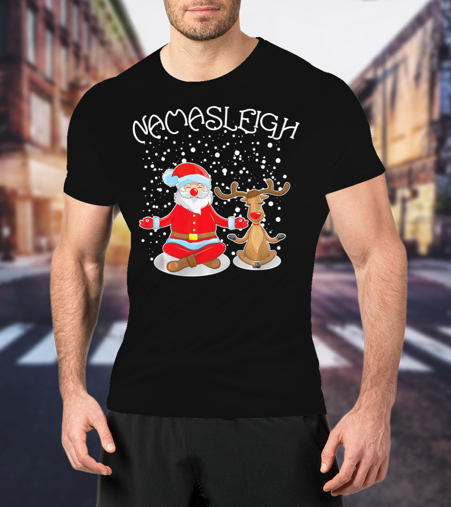 NamaSleigh Meditating Santa Rudolph Snowflakes T-Shirt