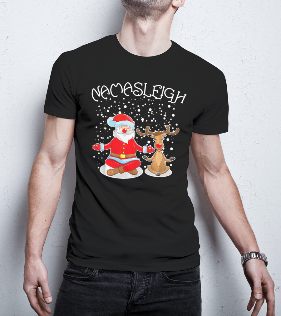 NamaSleigh Meditating Santa Rudolph Snowflakes T-Shirt