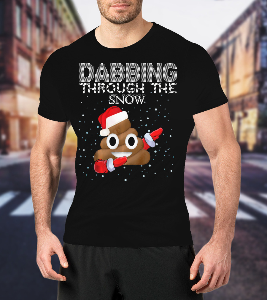 Dabbing Through The Snow Christmas Emoji Poop Santa Hat T-Shirt