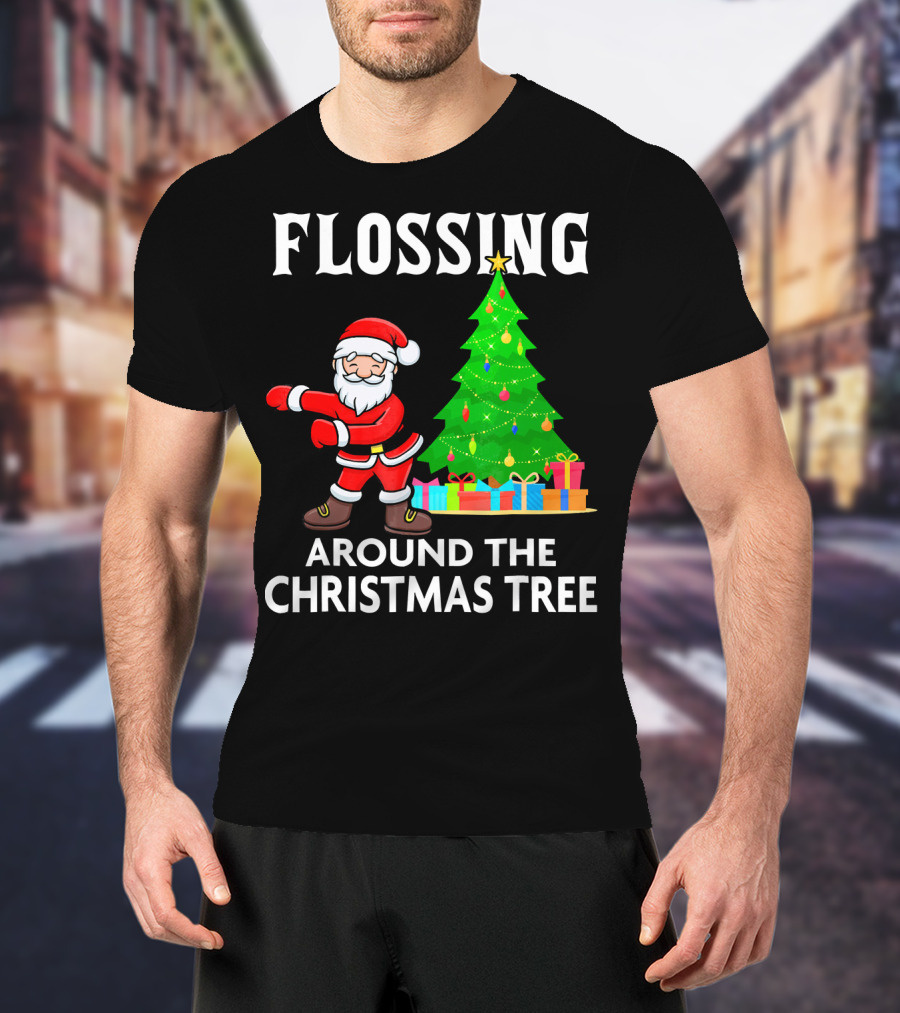 Flossing Santa Dancing Around The Christmas Tree With Presents T-Shirt