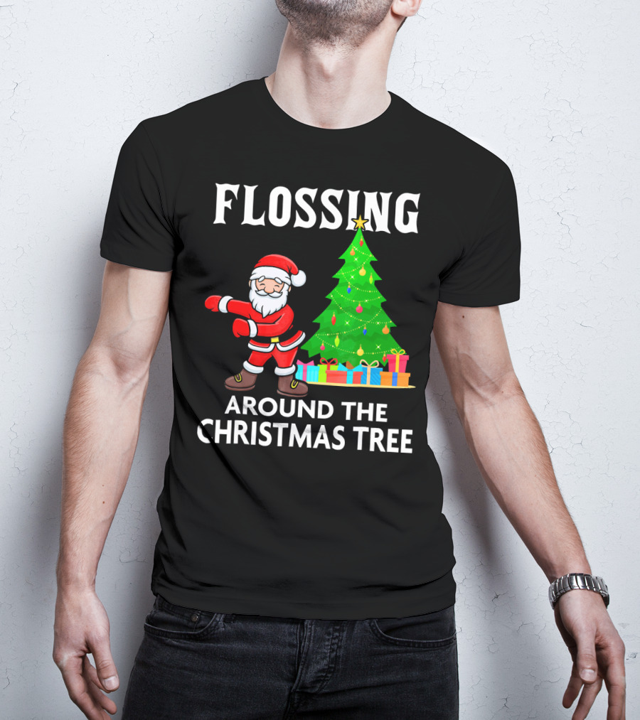 Flossing Santa Dancing Around The Christmas Tree With Presents T-Shirt