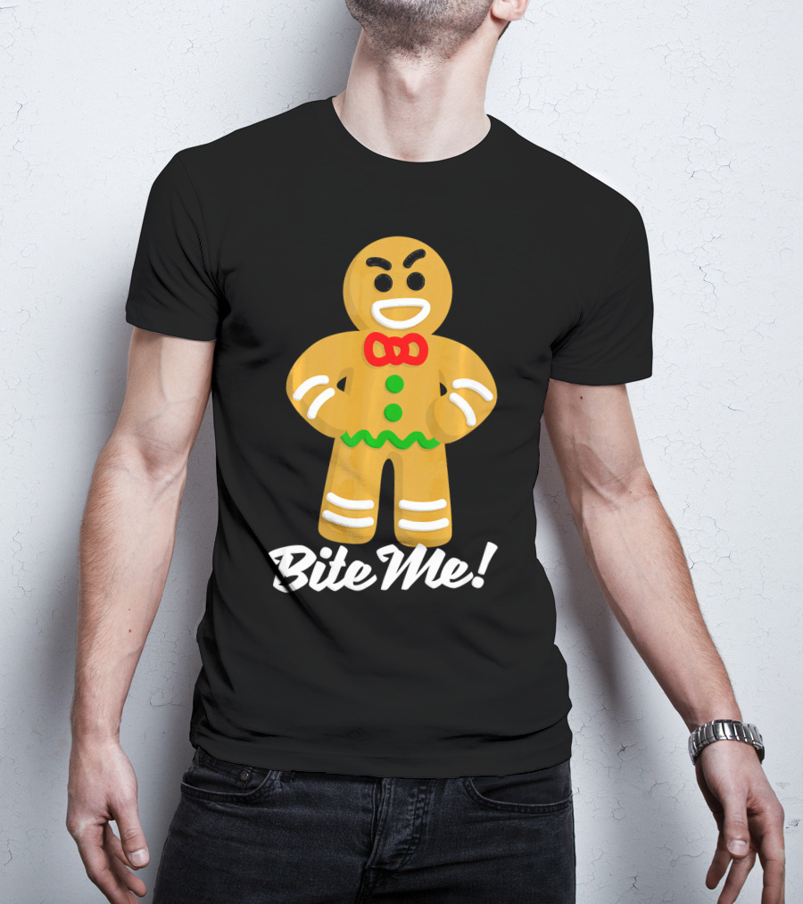 Funny Christmas Gingerbread Man Bite Me T-Shirt