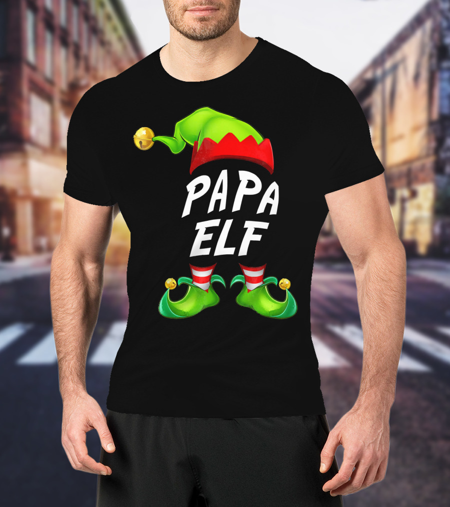 Christmas Papa Elf Green Hat And Shoes Funny Holiday Edition T-Shirt