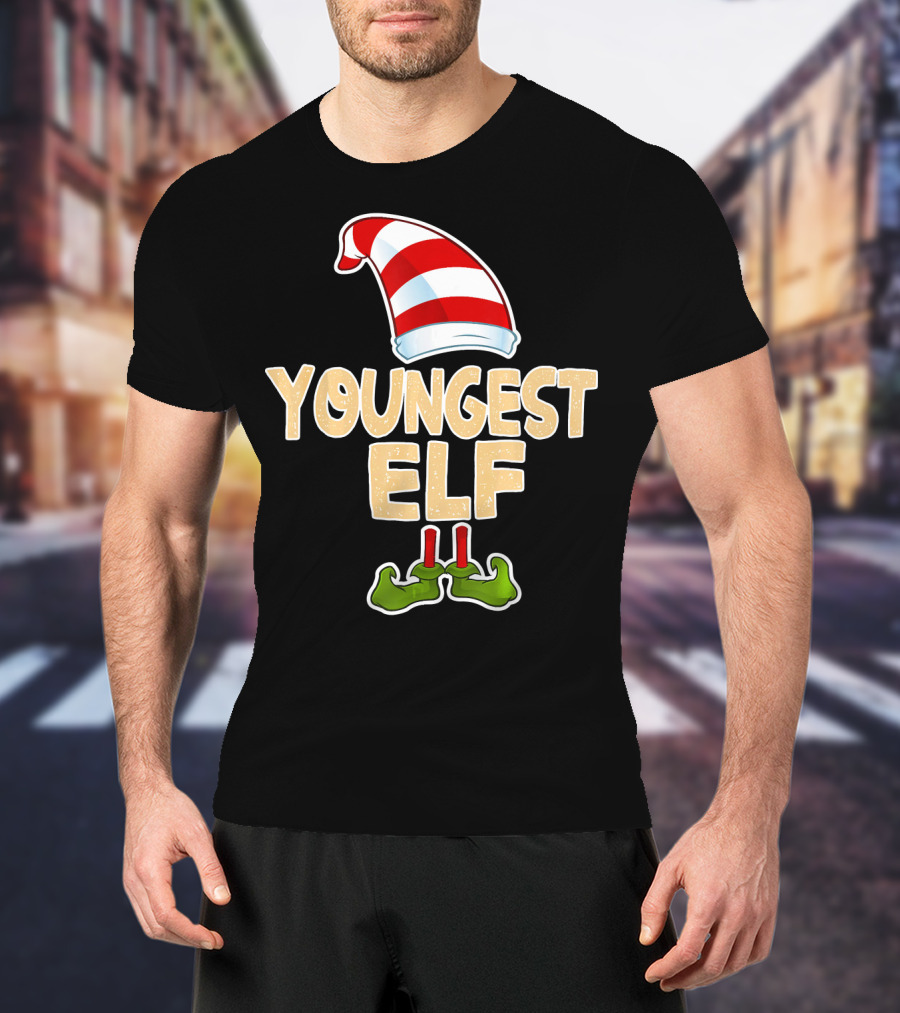 Youngest Elf Hat And Shoes Holiday Humor T-Shirt