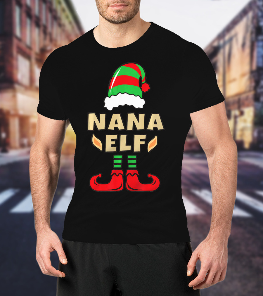 Nana Elf Christmas Hat Striped Shoes T-Shirt