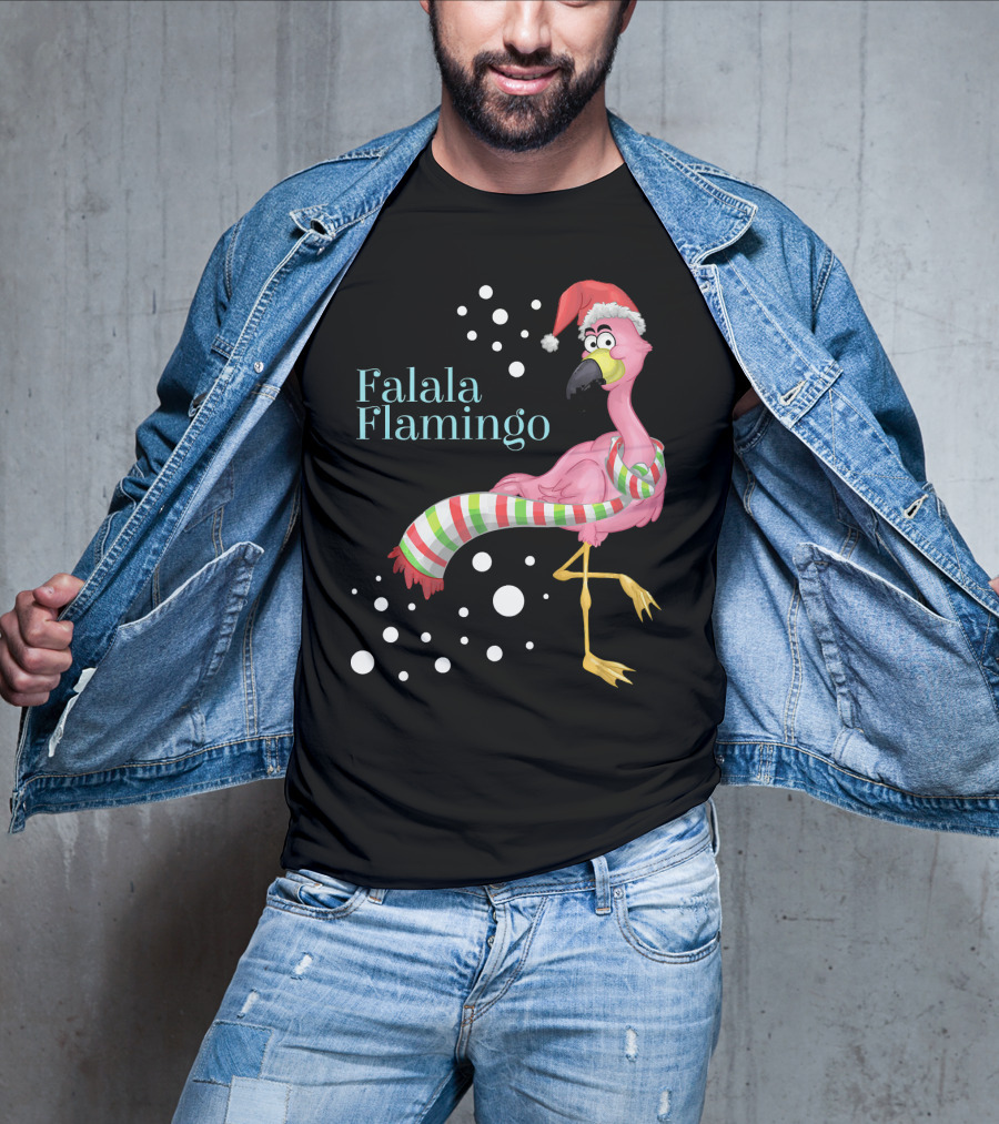 Falala Flamingo Santa Hat Christmas Holiday T-Shirt