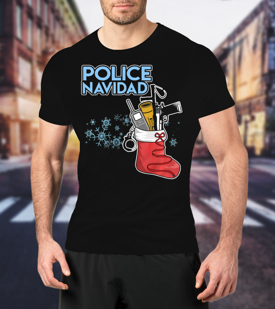 Police Navidad Christmas Stocking With Law Enforcement Gear T-Shirt