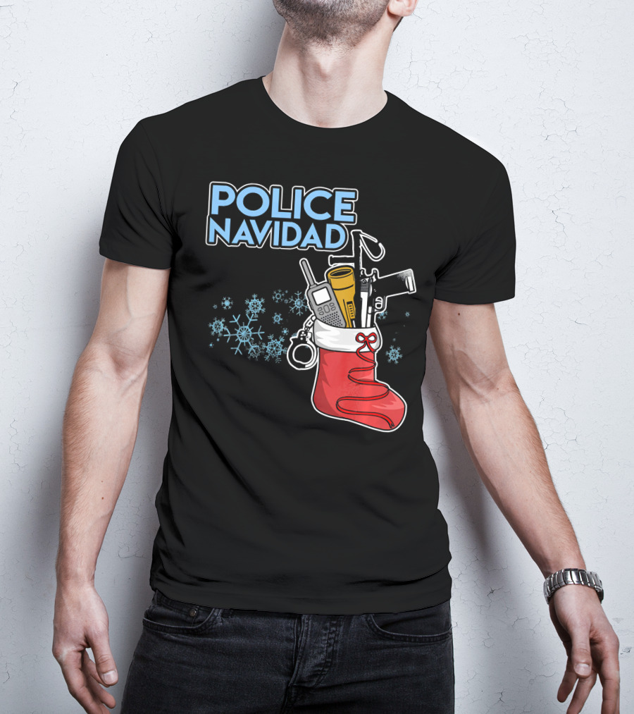 Police Navidad Christmas Stocking With Law Enforcement Gear T-Shirt