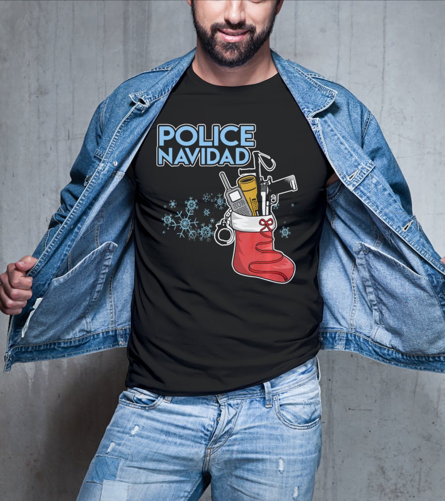 Police Navidad Christmas Stocking With Law Enforcement Gear T-Shirt
