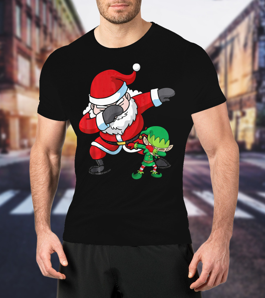 Christmas Boys Dabbing Santa Claus And Elf Dab Dan T-Shirt