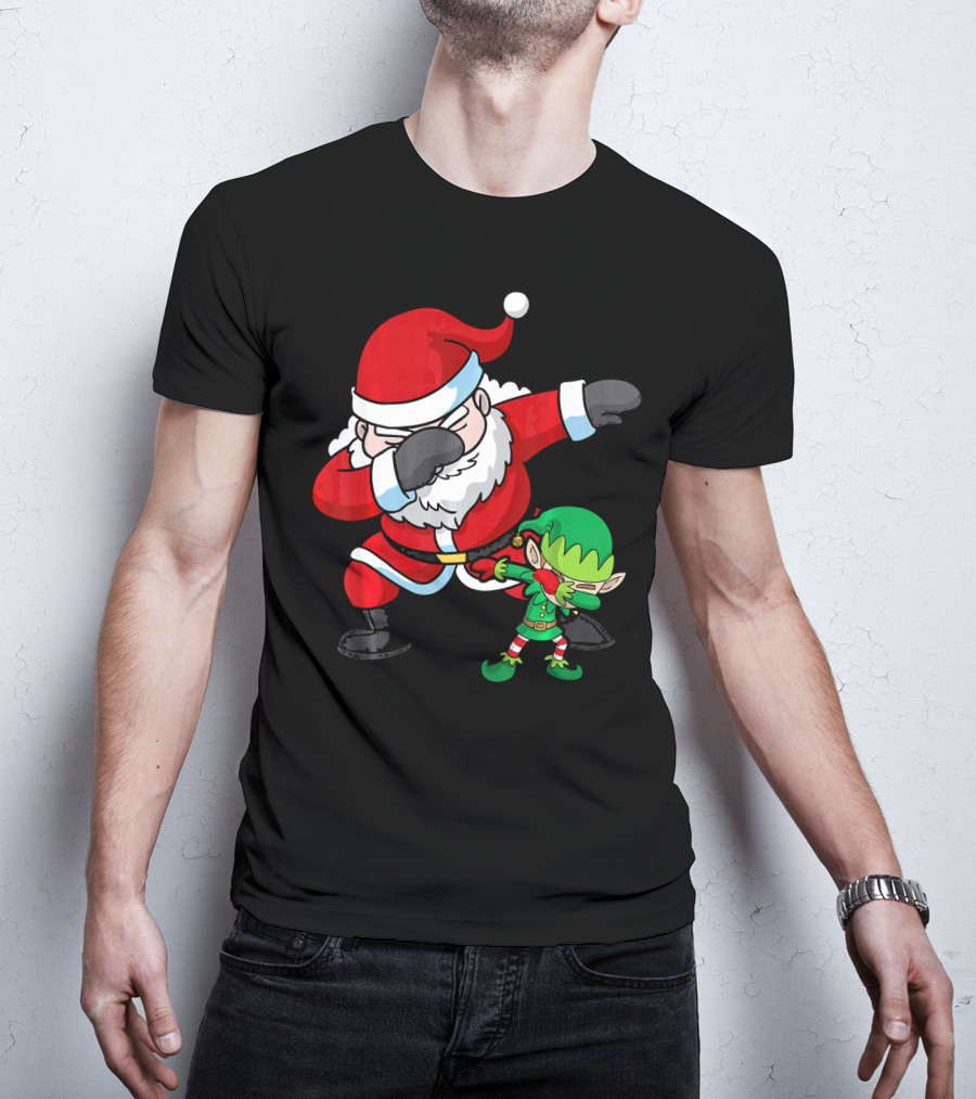 Christmas Boys Dabbing Santa Claus And Elf Dab Dan T-Shirt