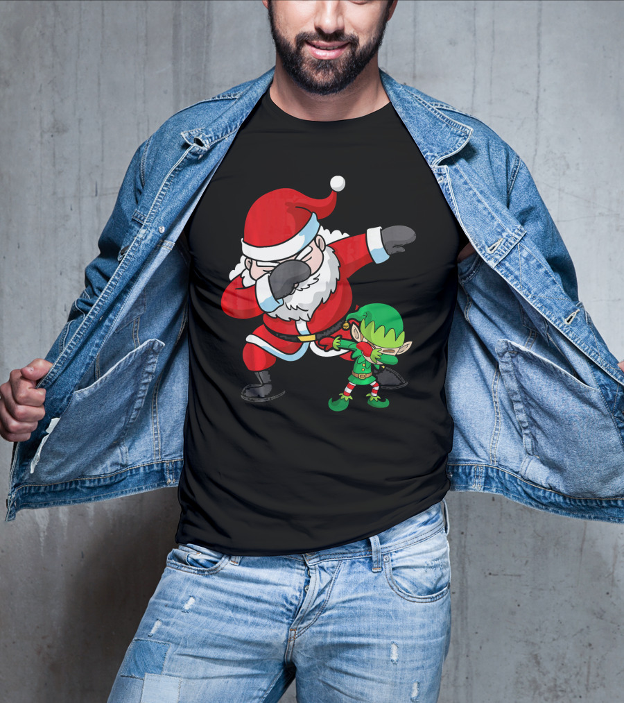 Christmas Boys Dabbing Santa Claus And Elf Dab Dan T-Shirt