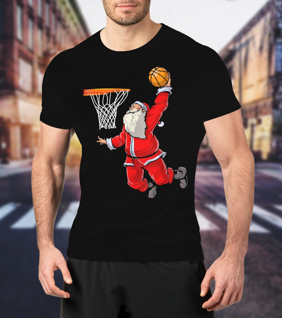 Santa Dunking Basketball Weihnachten Santa Hat T-Shirt