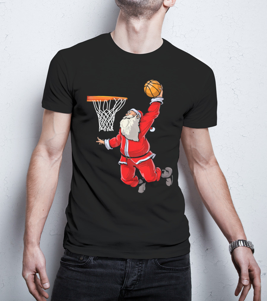 Santa Dunking Basketball Weihnachten Santa Hat T-Shirt