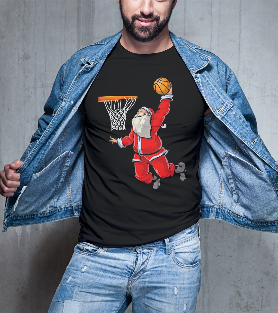 Santa Dunking Basketball Weihnachten Santa Hat T-Shirt