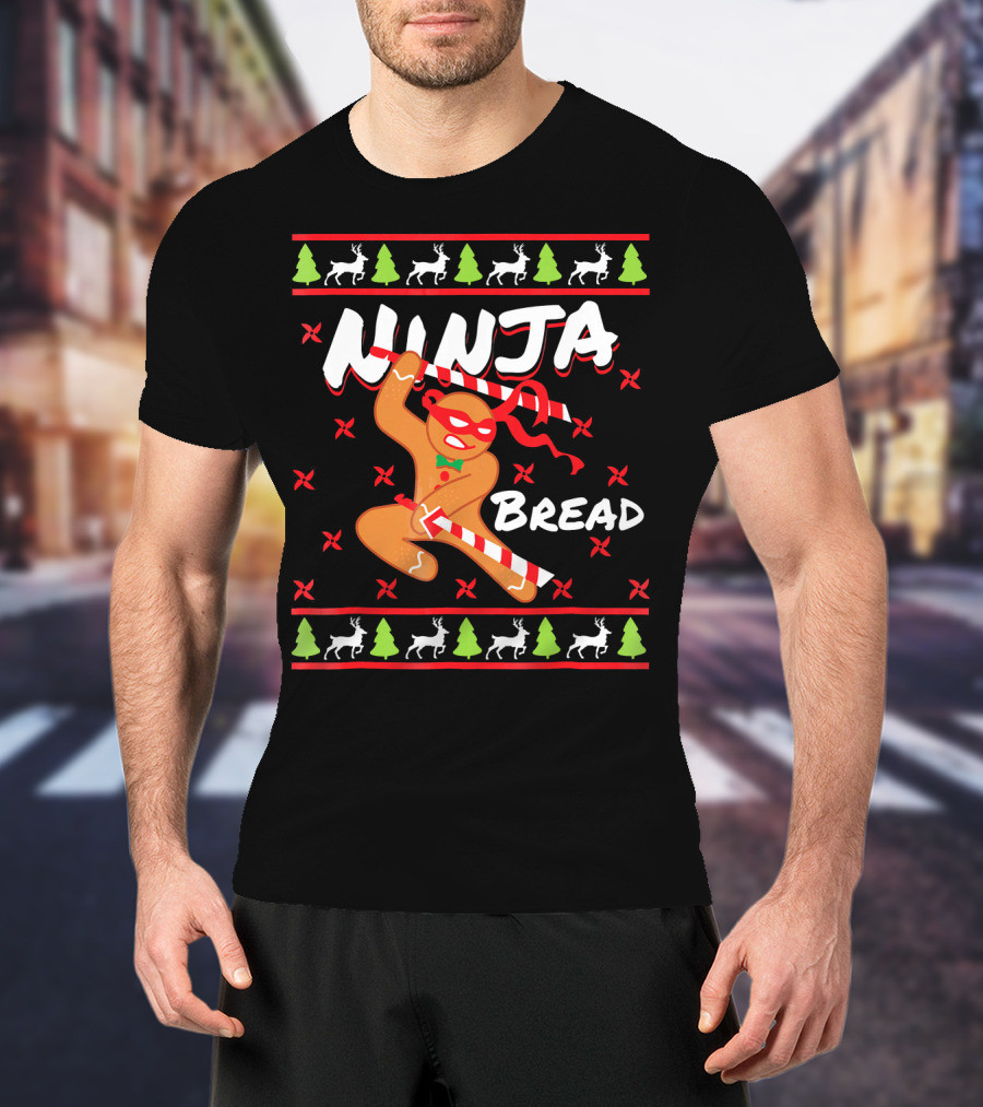 Ninjabread Man Gingerbread Ninja Christmas Sweater Reindeer Trees T-Shirt