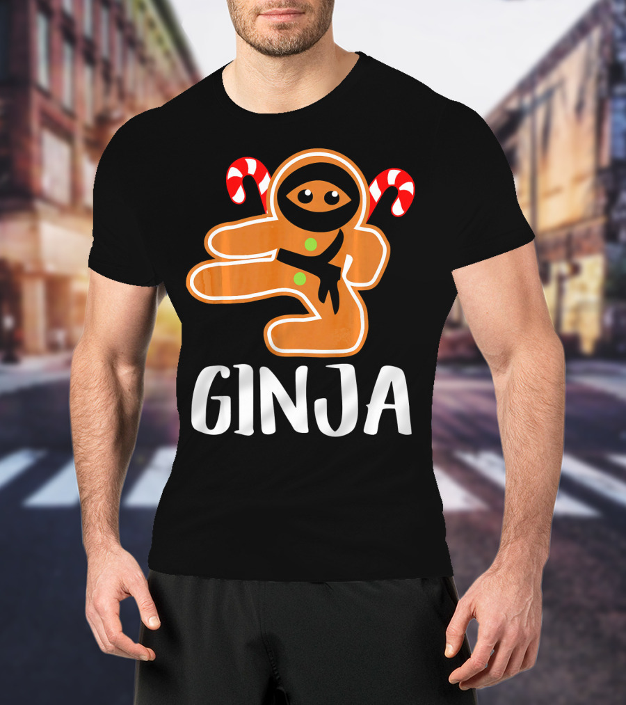 Ginja Ninja Warrior Gingerbread Man With Candy Canes T-Shirt