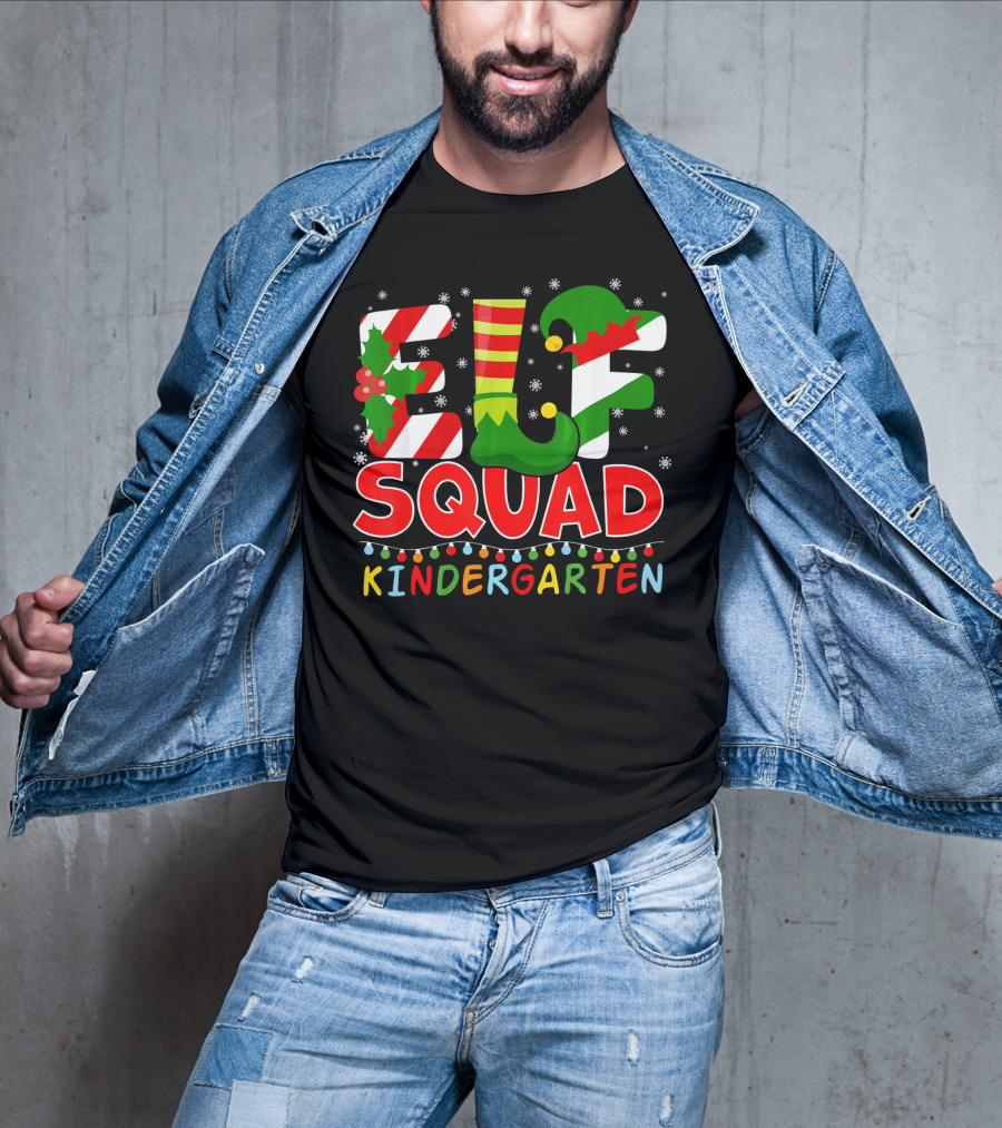 ELF Squad Funny Christmas Kindergarten Holiday Lights T-Shirt