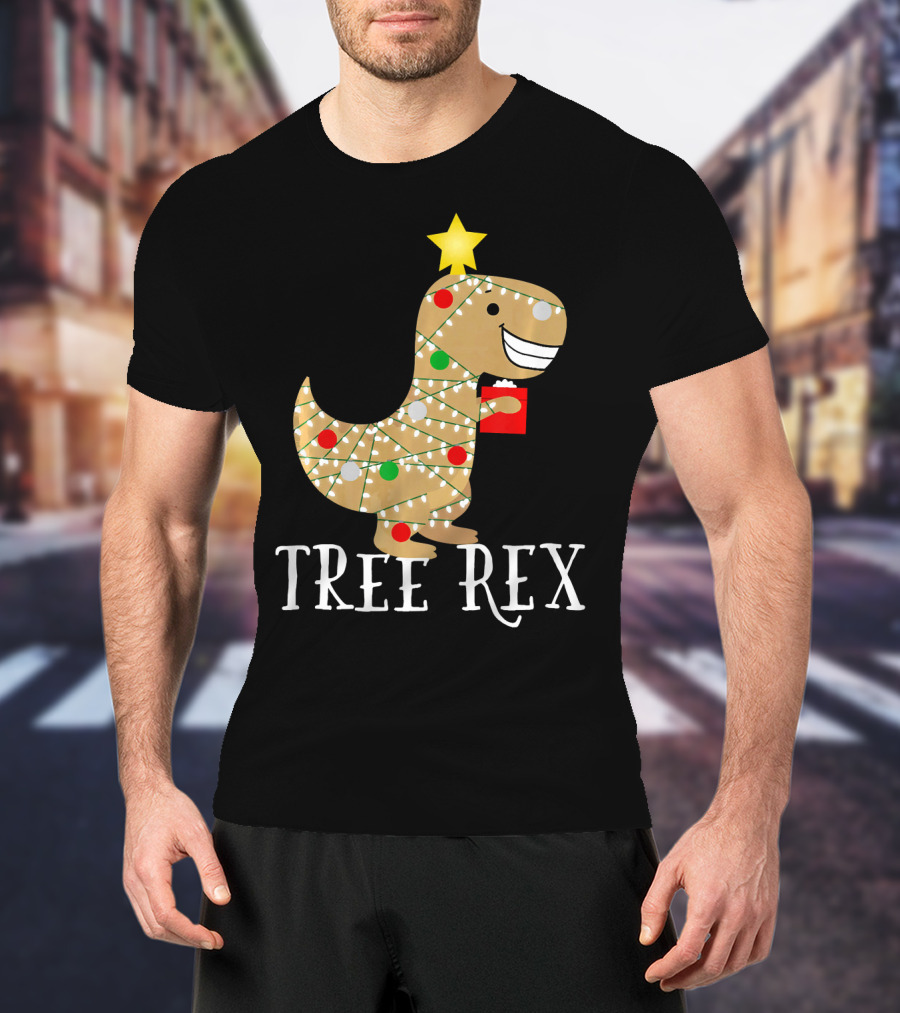 The Original Christmas Tree Rex Dinosaur With Lights And Star T-Shirt