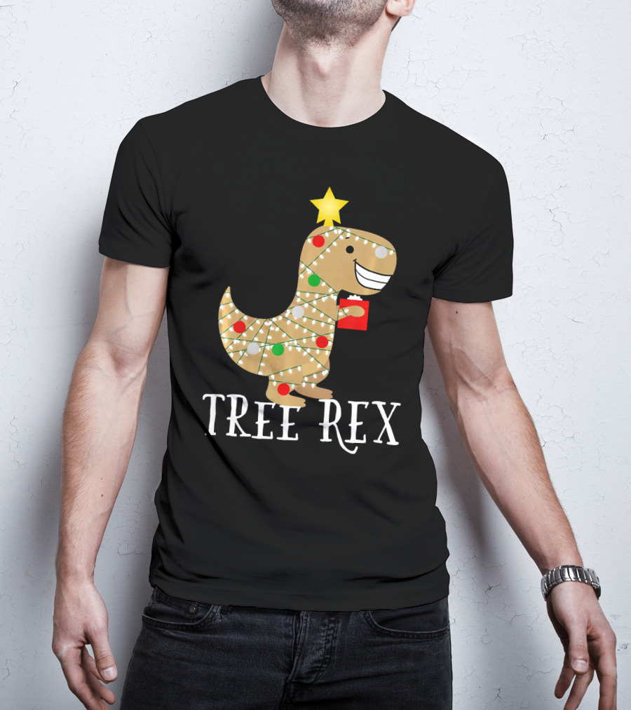 The Original Christmas Tree Rex Dinosaur With Lights And Star T-Shirt