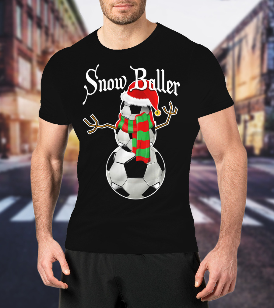 Snow Baller Soccer Christmas Snowman Santa Hat Soccer Balls T-Shirt