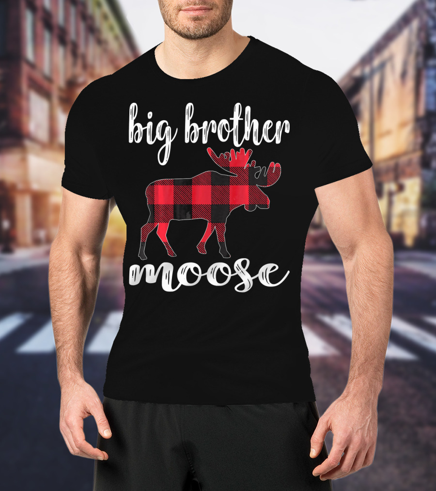 Big Brother Moose Plaid Buffalo Check Moose T-Shirt