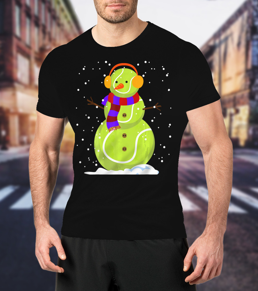 Dabbing Tennis Ball Snowman With Scarf And Earmuffs T-Shirt
