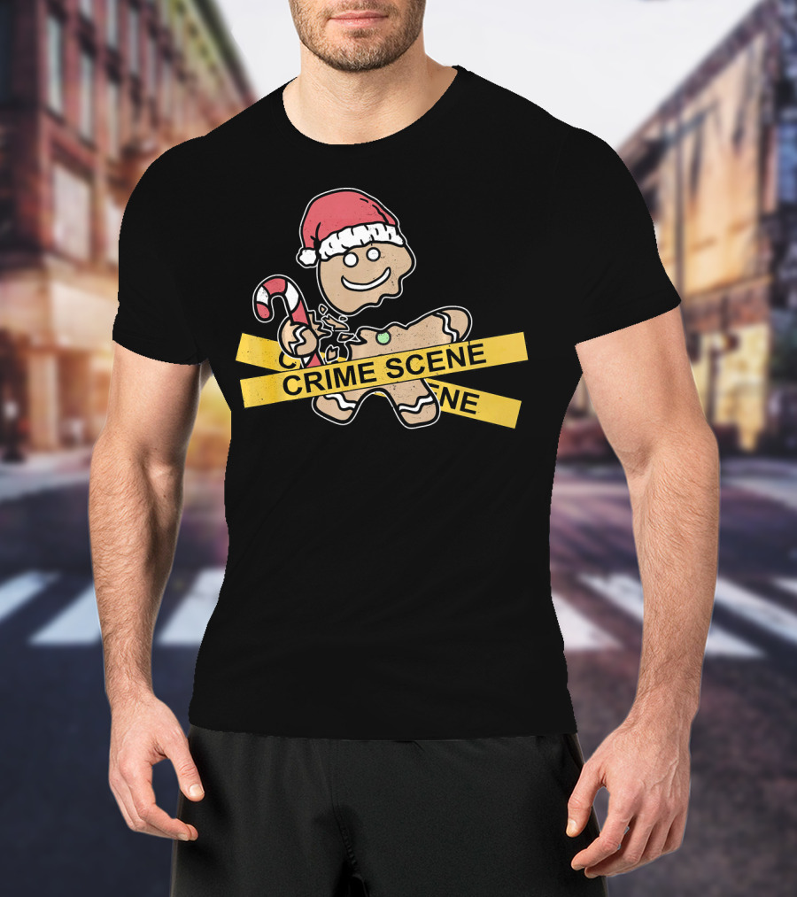 Gingerbread Cookie Crime Scene Santa Hat Candy Cane Christmas T-Shirt