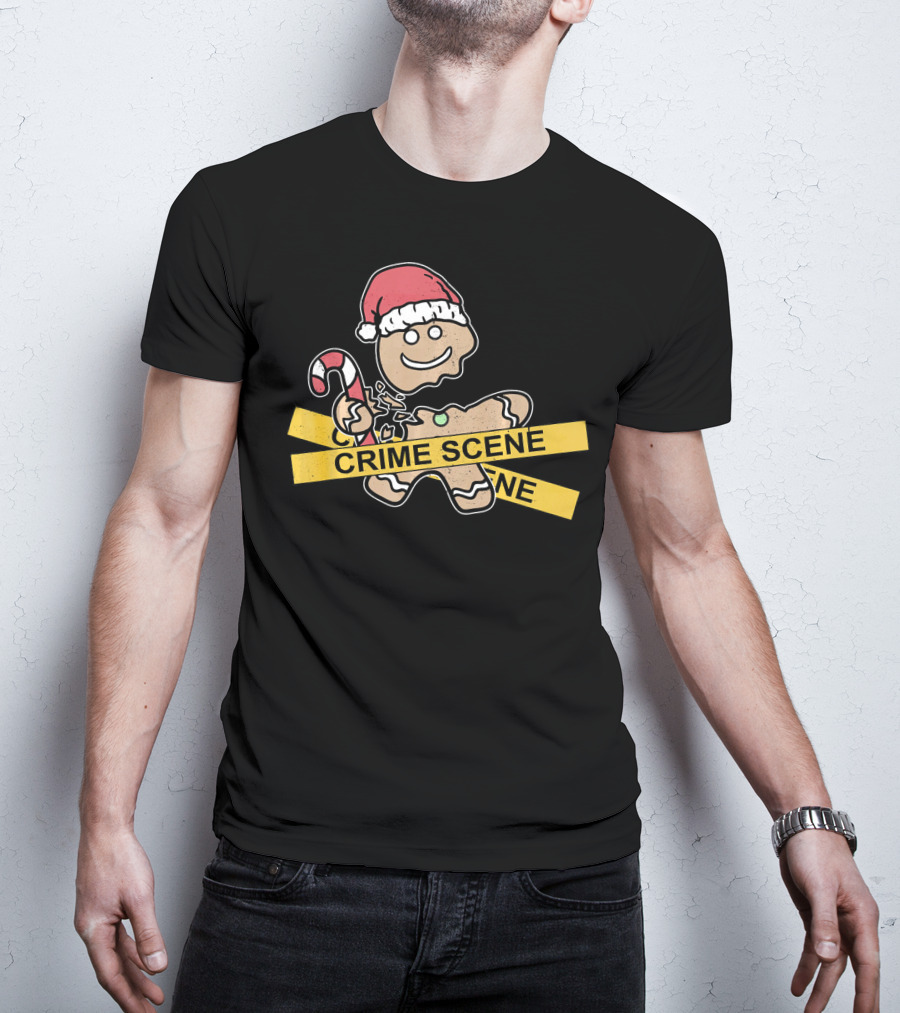 Gingerbread Cookie Crime Scene Santa Hat Candy Cane Christmas T-Shirt