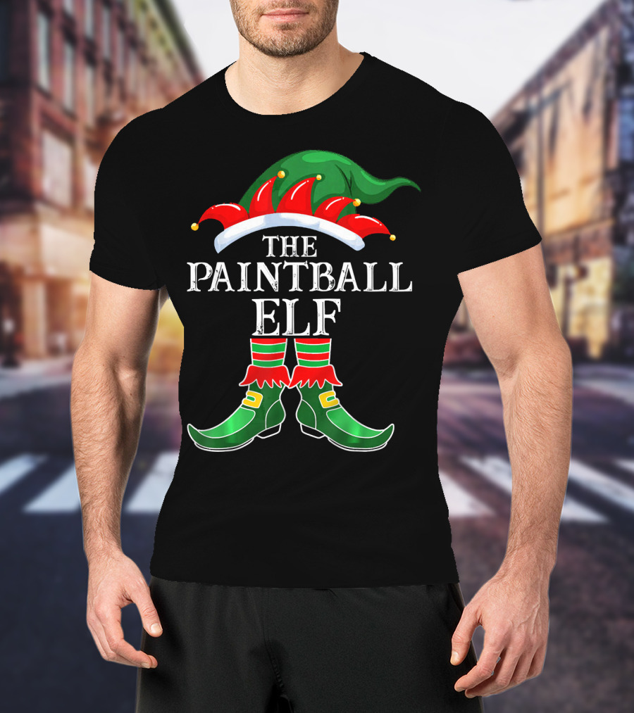 The Paintball Elf Christmas Hat Boots T-Shirt