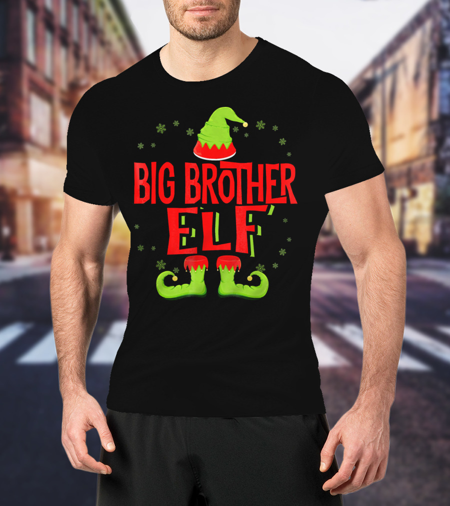 Big Brother Elf Christmas Outfit With Green Hat And Shoes T-Shirt