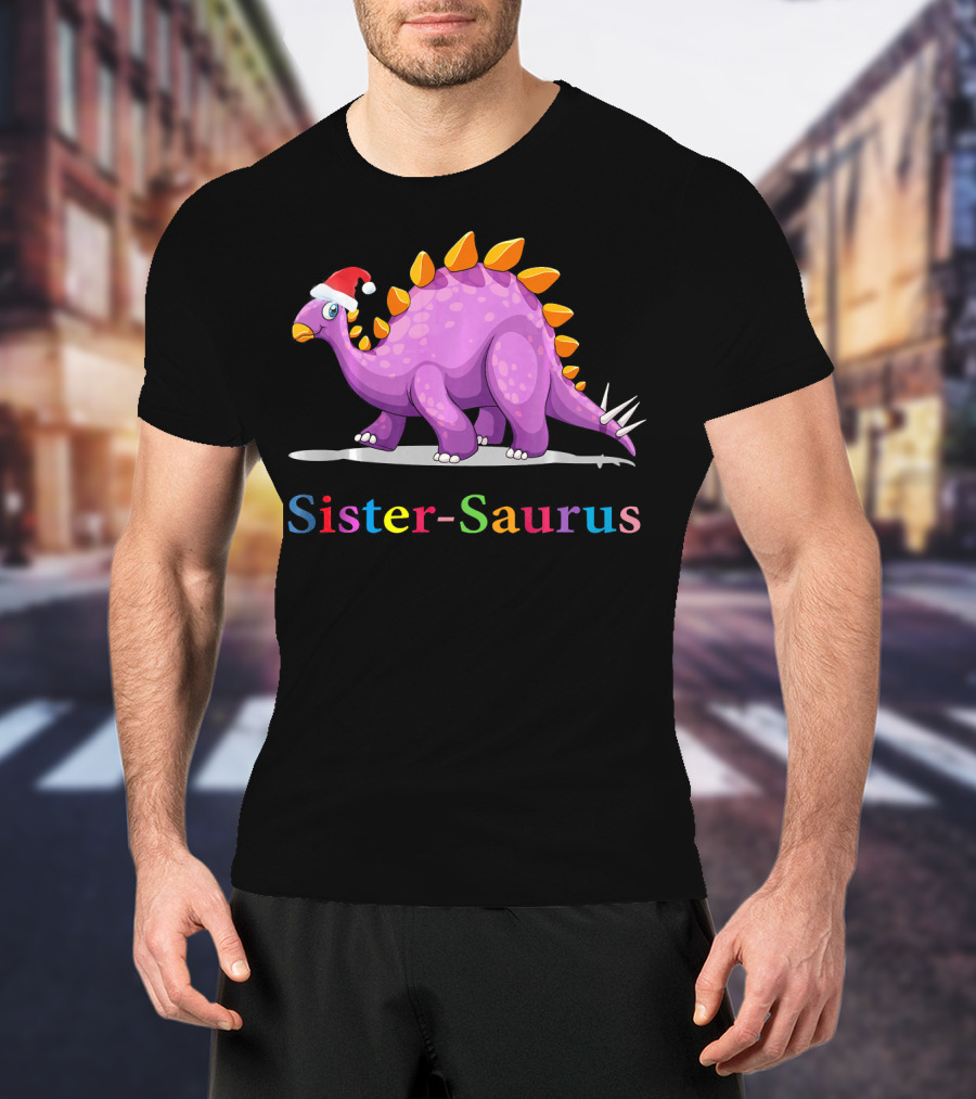 Sister-Saurus Dinosaur With Santa Hat T-Shirt