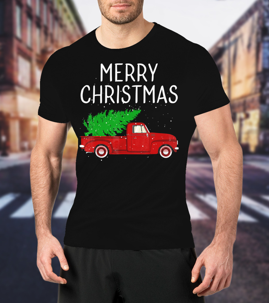 Merry Christmas Vintage Red Truck With Tree T-Shirt