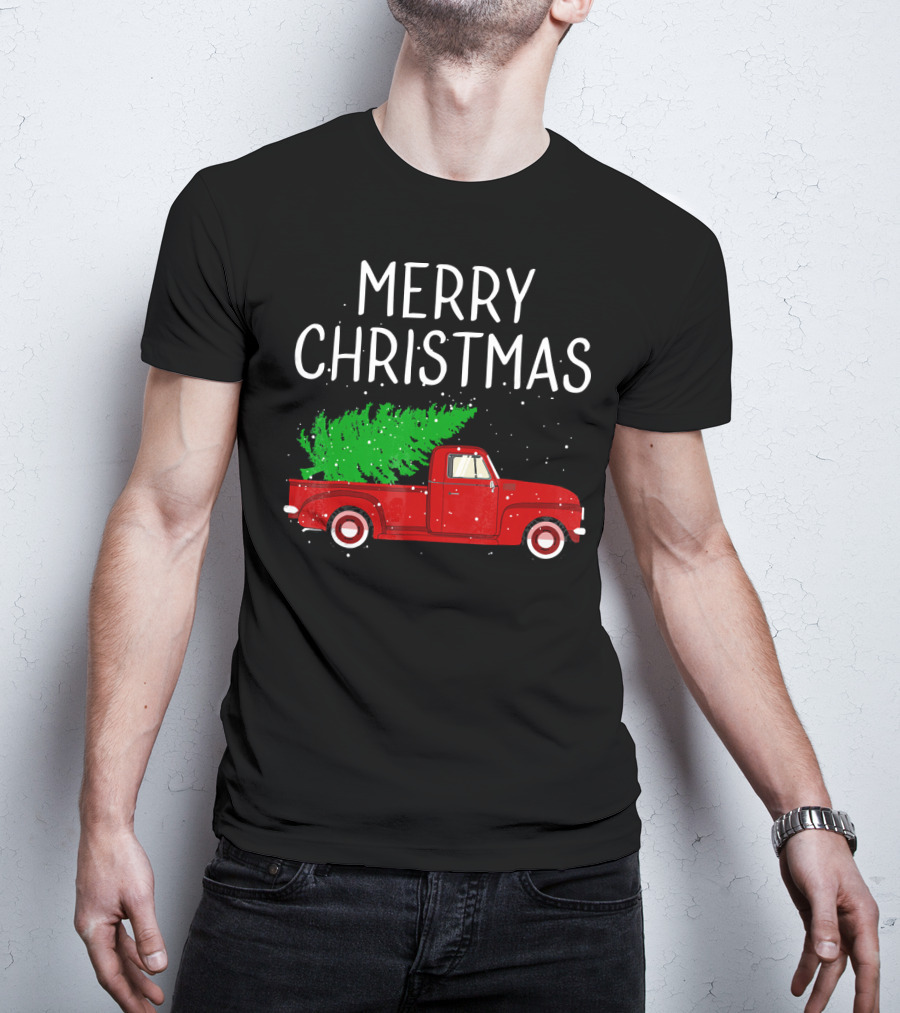 Merry Christmas Vintage Red Truck With Tree T-Shirt