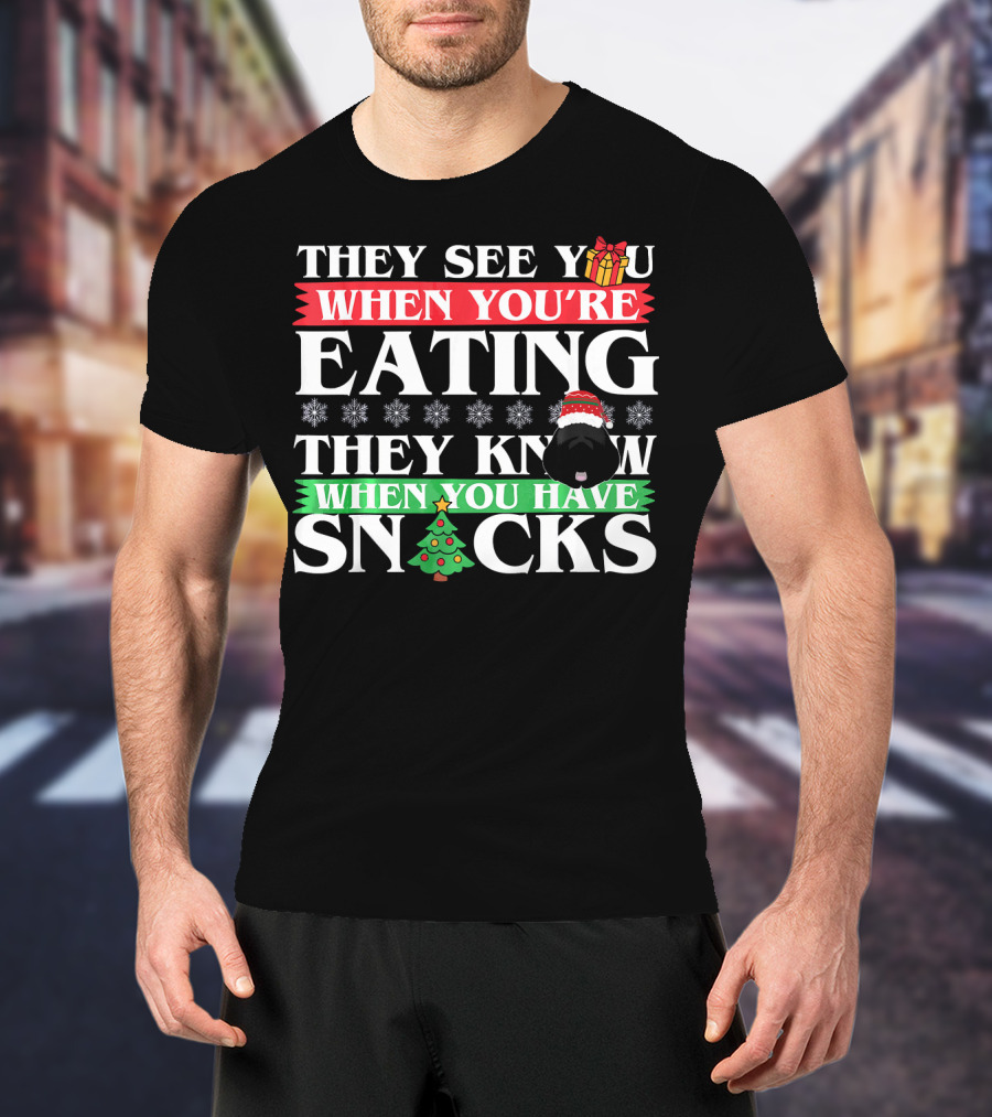 They See You When You’re Eating They Know When You Have Snacks Christmas Dog Newfoundland T-Shirt