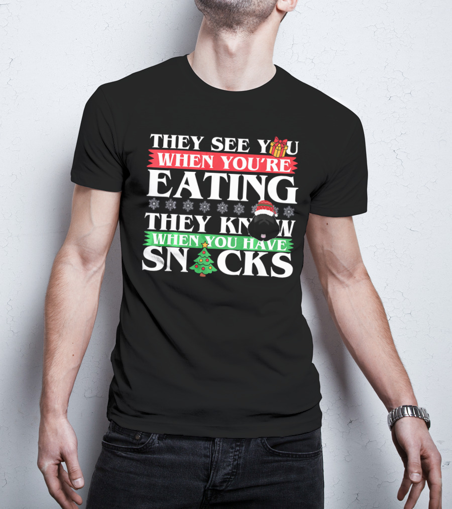 They See You When You’re Eating They Know When You Have Snacks Christmas Dog Newfoundland T-Shirt