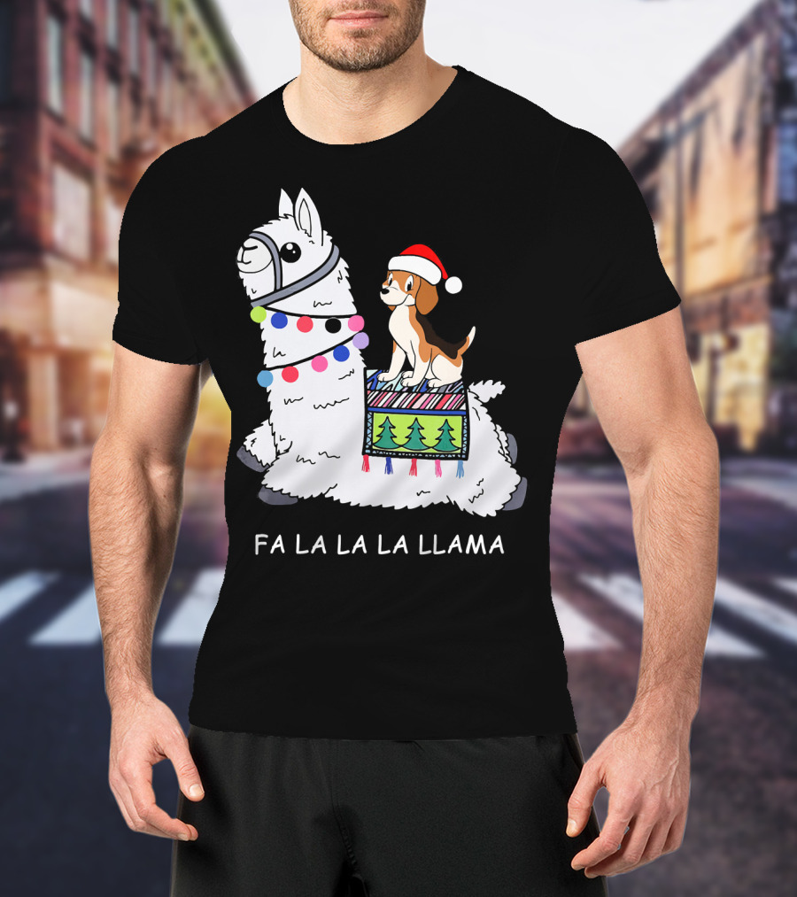 Fa La La La Llama Santa Beagle Festive Christmas Ride T-Shirt