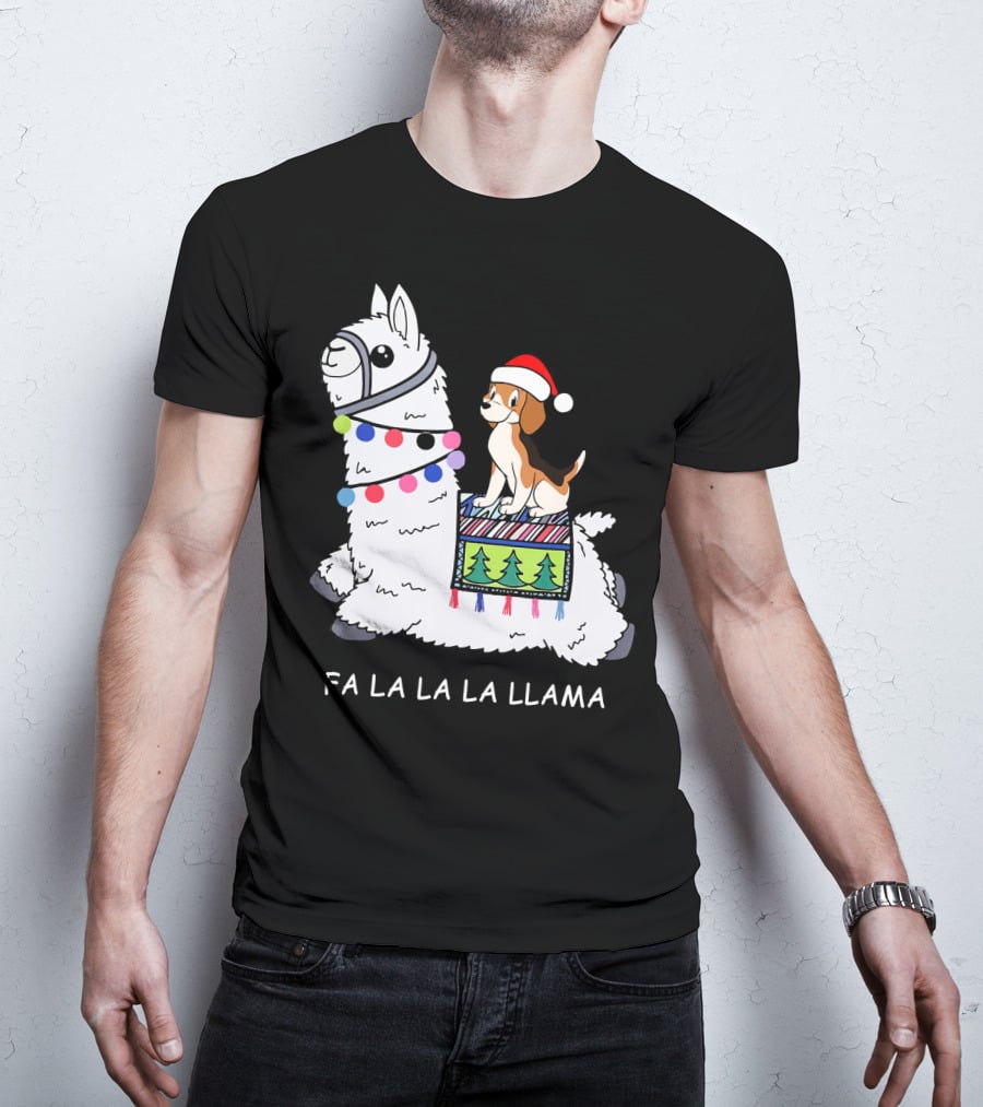 Fa La La La Llama Santa Beagle Festive Christmas Ride T-Shirt