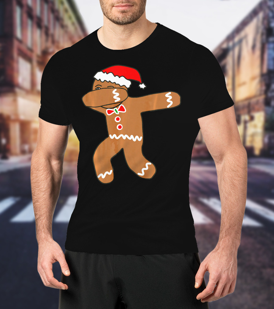 Dabbing Gingerbread Man In Santa Hat T-Shirt