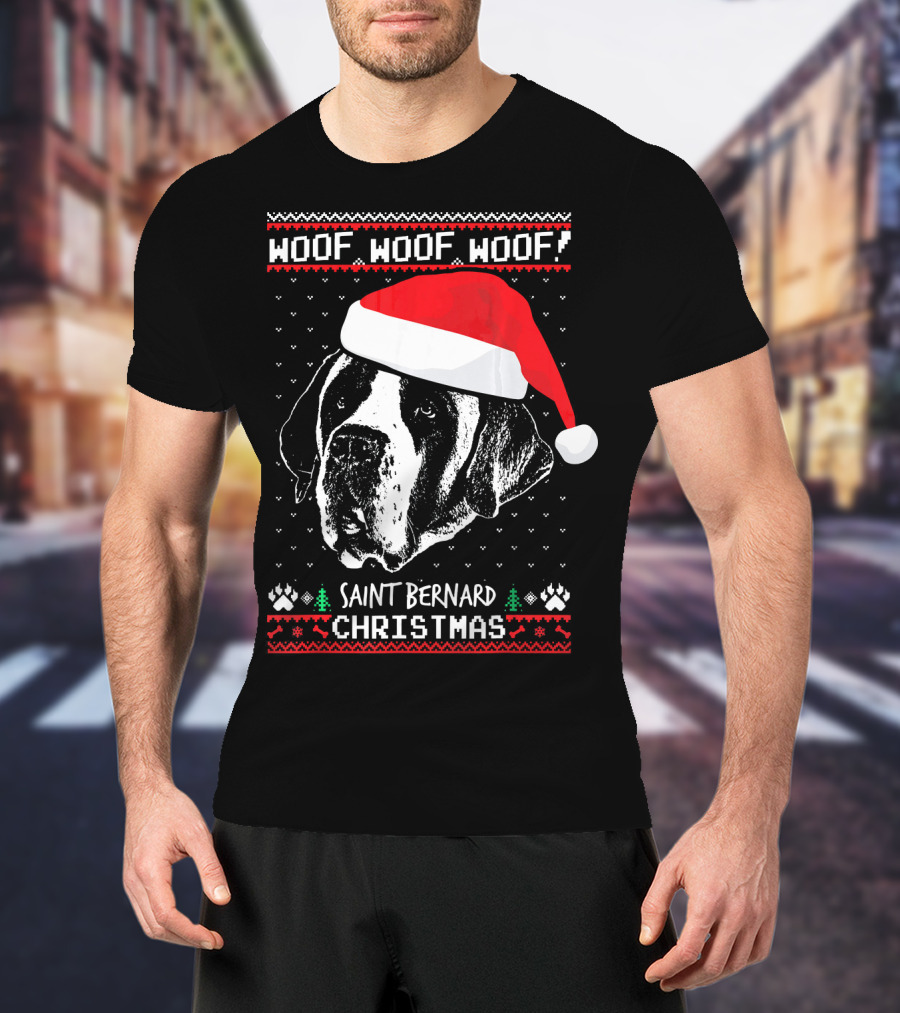 Woof Woof Woof Saint Bernard Christmas T-Shirt