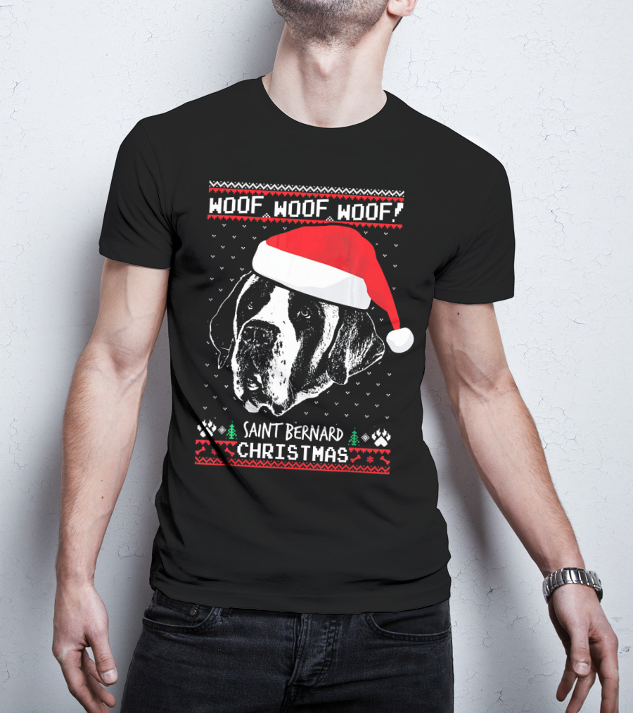Woof Woof Woof Saint Bernard Christmas T-Shirt